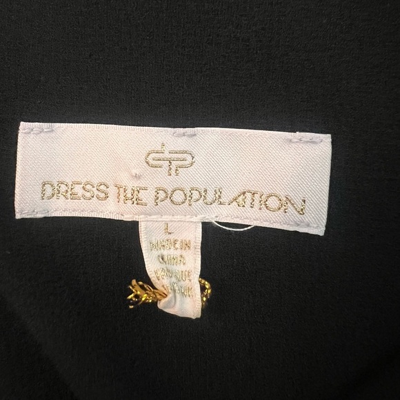 Dress the Population Bettie Black Cocktail Dress High Low Ruffled Hem Size Large - Picture 6 of 7